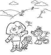 coloriage dora et babouche dans les fleurs